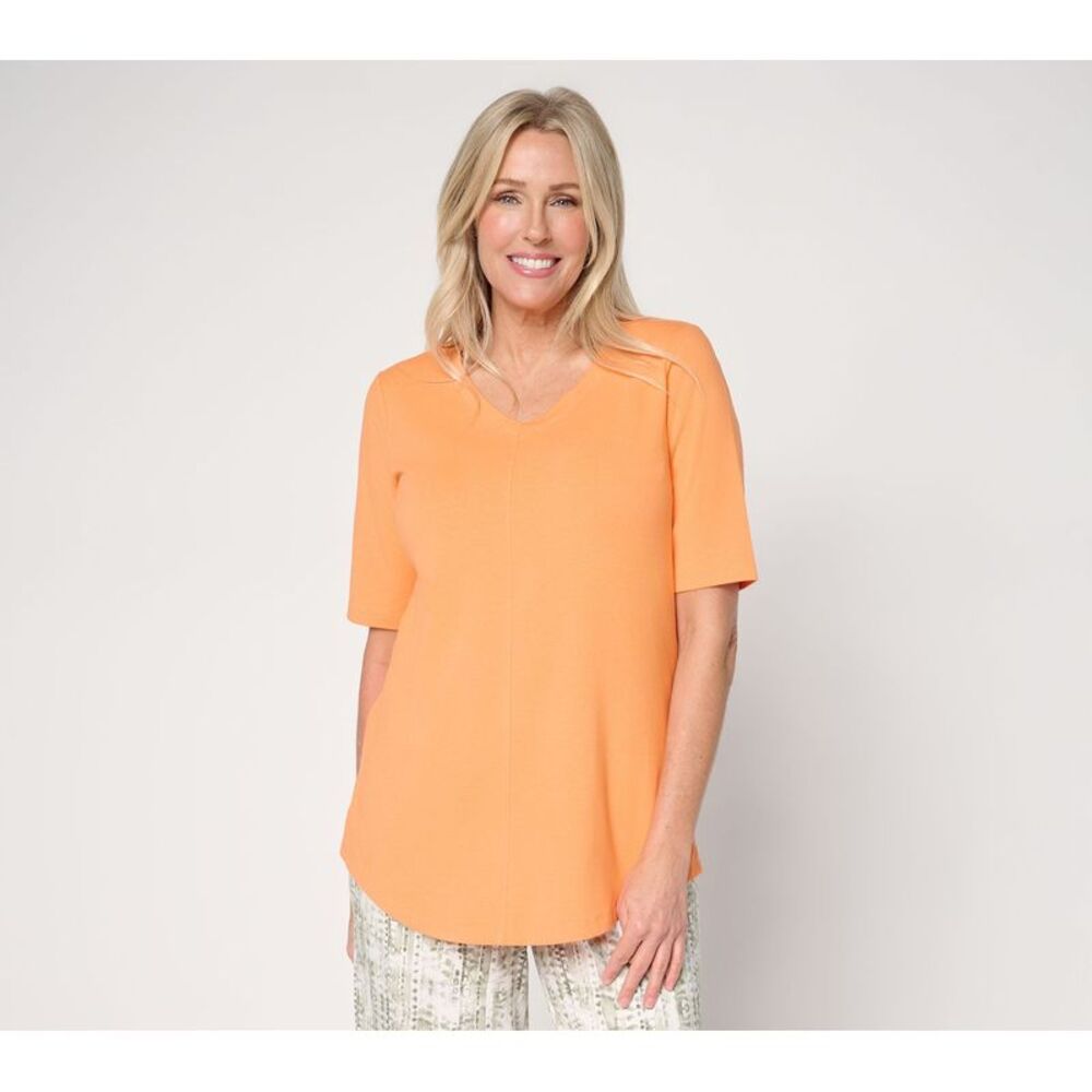 Denim & Co. Women's Top Petite 1XP Essentials Pet Favorite Multi-colored A640767